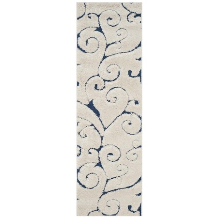 Safavieh 2 ft. 3 in. x 17 ft. Shag Power Loomed Runner Area Rug; Cream & Blue SG455-1165-217